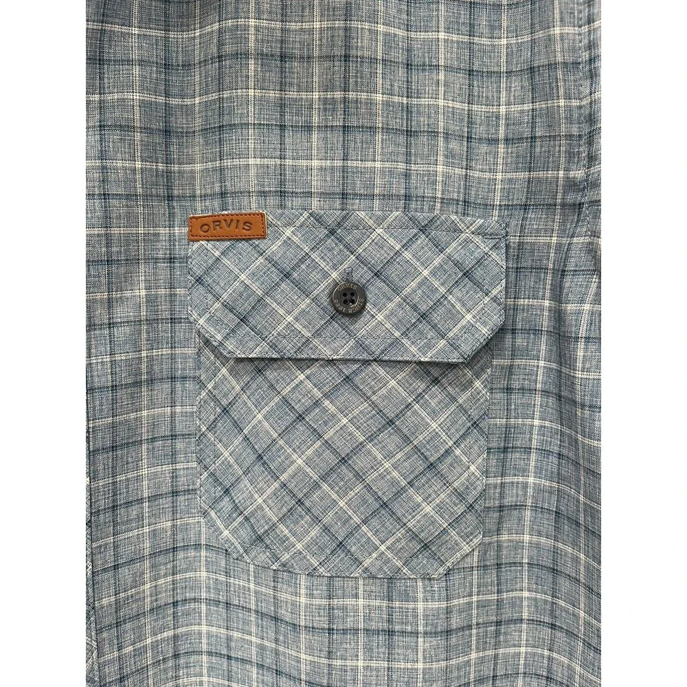 Orvis Men's Blue Check Plaid Button Up Short Sleeve Outdoor Shirt Medium - Picture 3 of 9